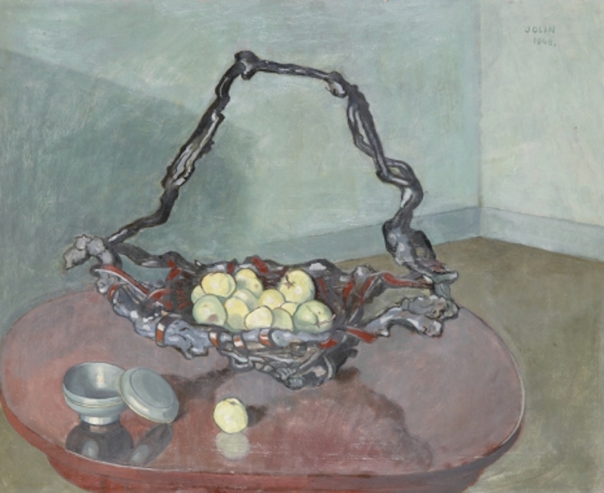 Still life with apples in bowl by Einar Jolin