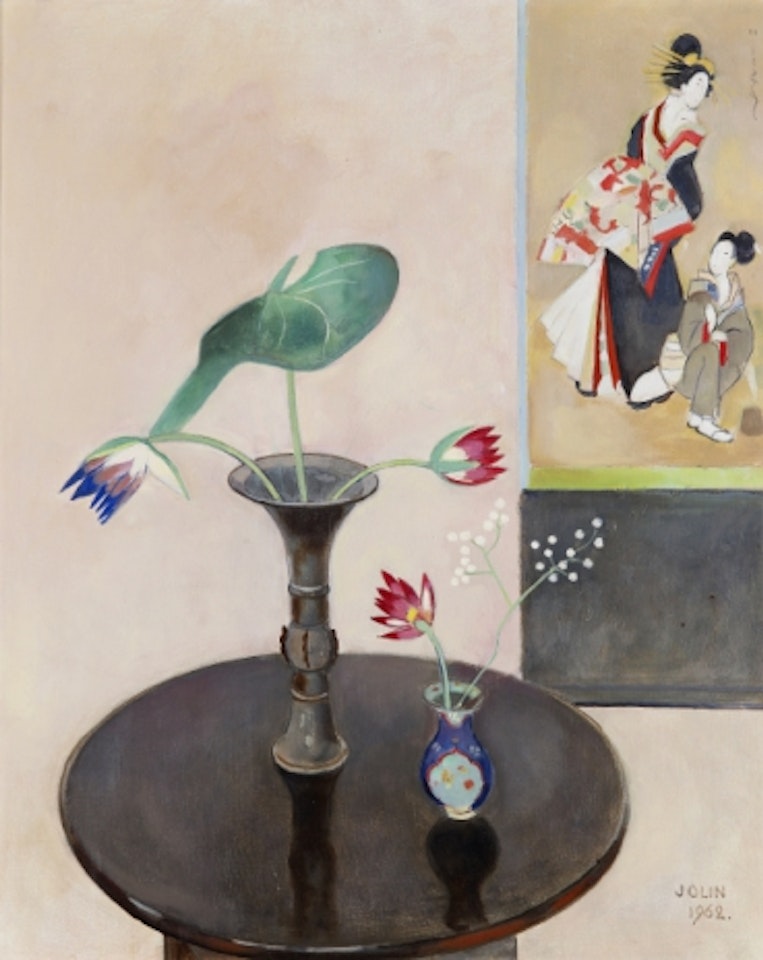 Still life with flowers in oriental vases by Einar Jolin