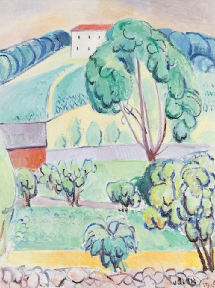 Park landscape with buildings by Einar Jolin