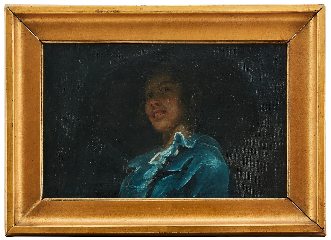 Portrait of woman in black hat by Christian Krohg