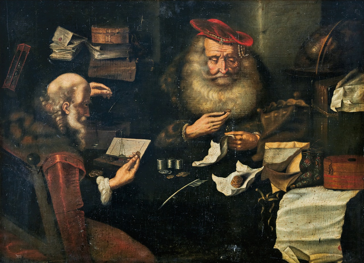 Circle of. Merchants counting money by Godfrey Kneller
