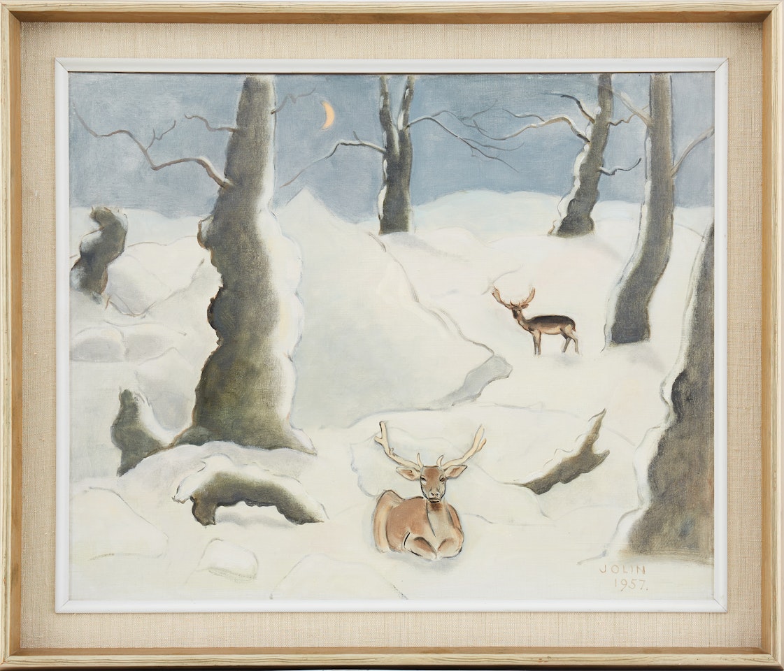 Red deer in winter forest by Einar Jolin