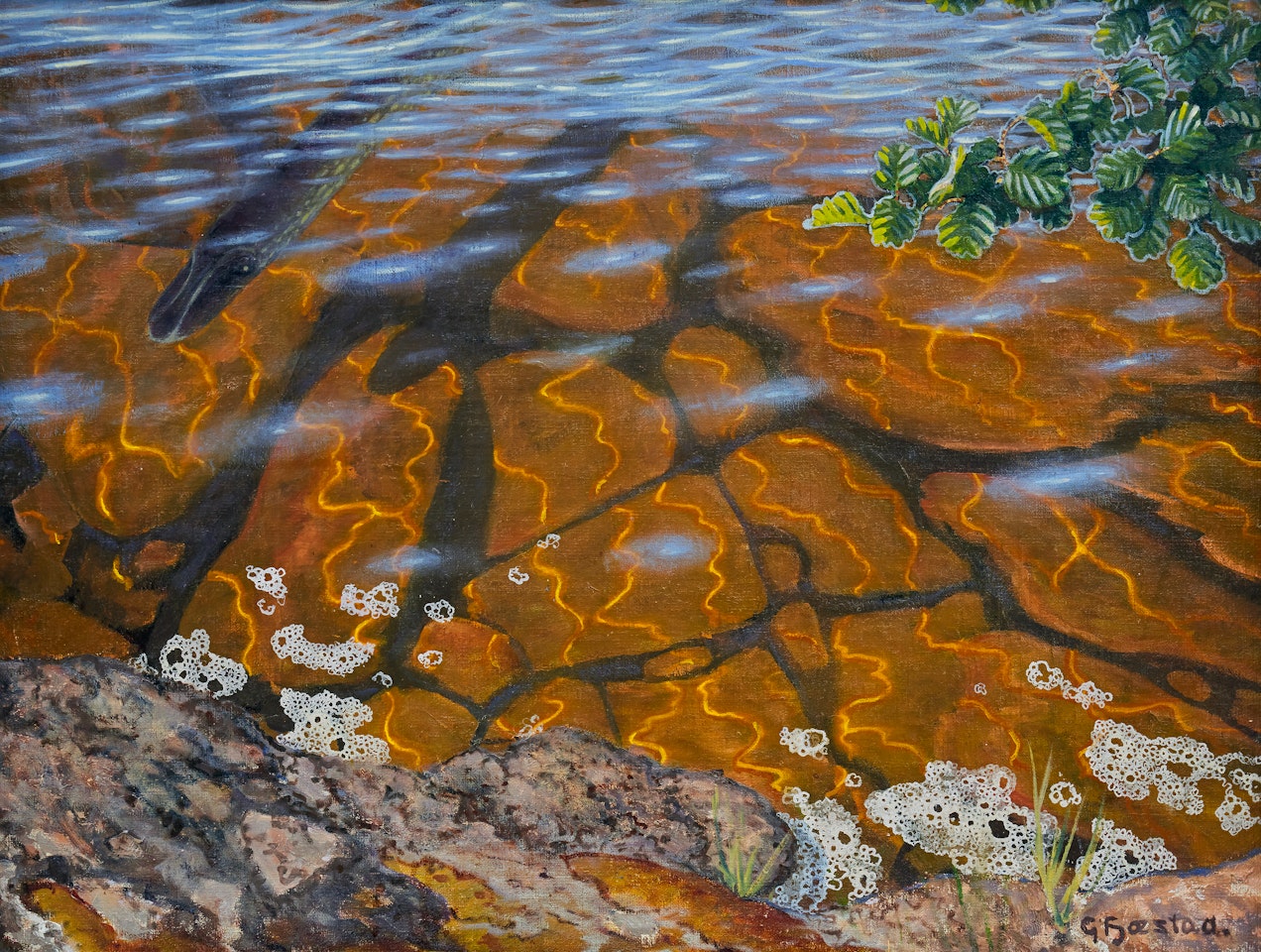 Water reflections - pike on the shore by Gustaf Fjaestad