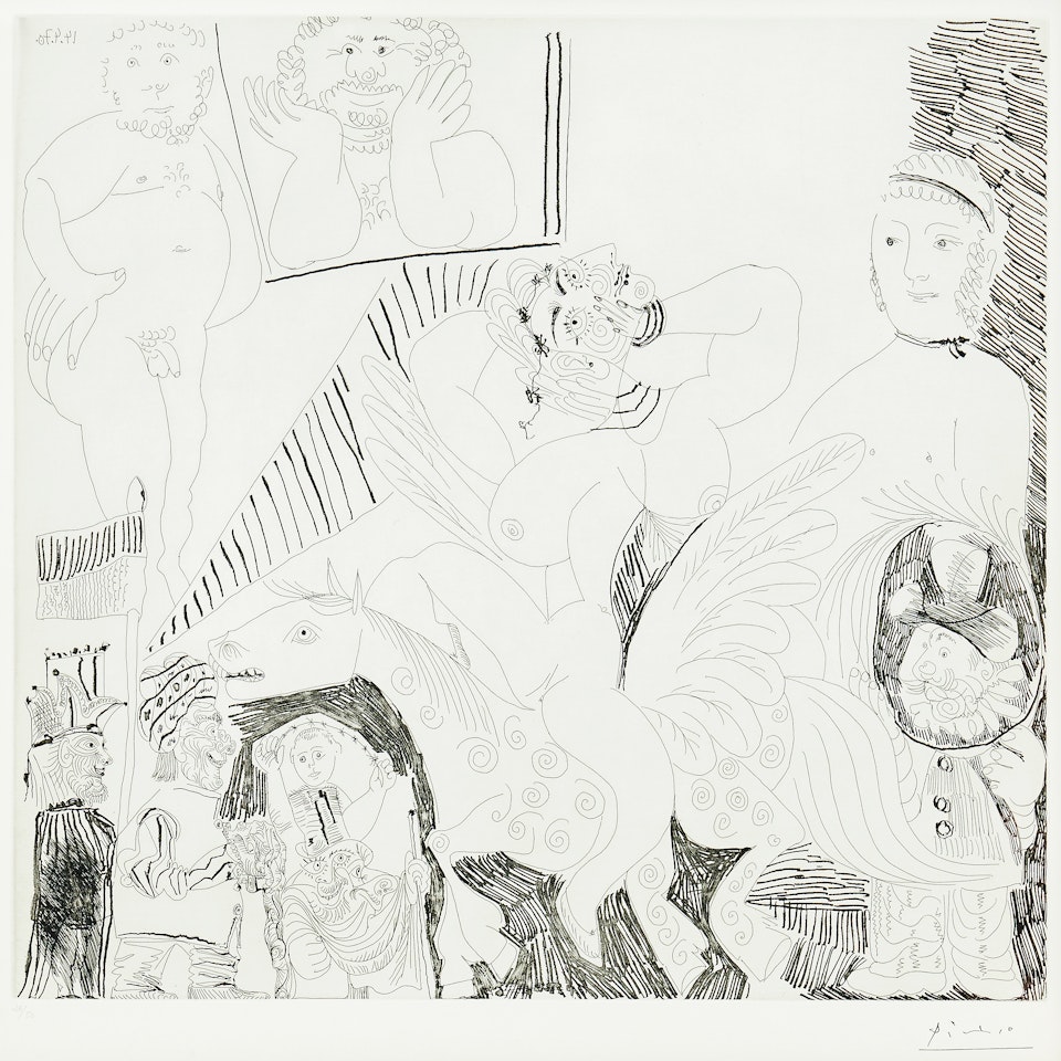 ”Circus scene, with winged horse, seen by a stagehand” from ”Series 156” by Pablo Picasso