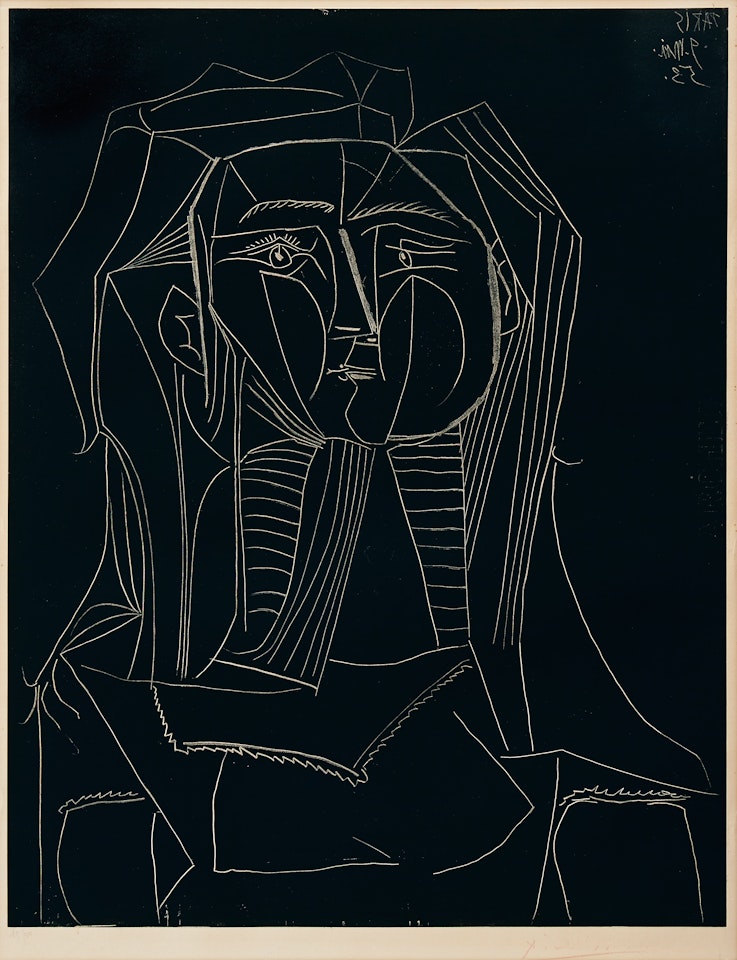 ”Tête sur fond noir” by Pablo Picasso