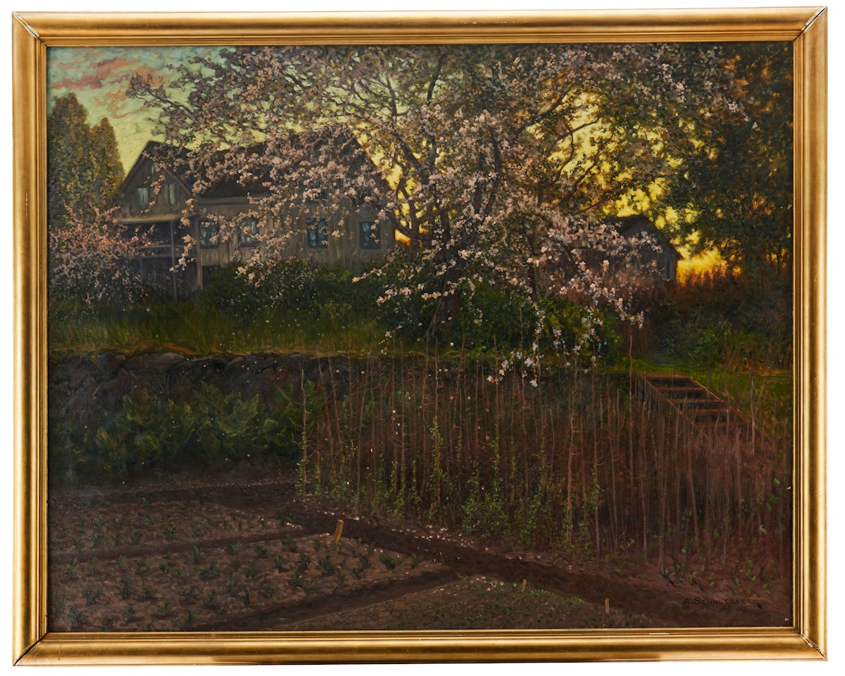 Värmland farm with fruit trees by Anshelm Schultzberg