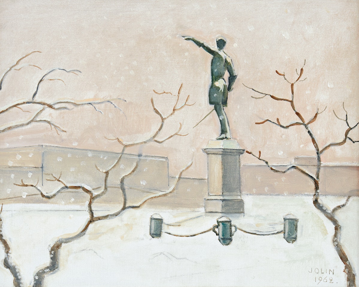 View towards Karl XII"s statue in Kungsträdgården with Stockholm Castle in the background by Einar Jolin