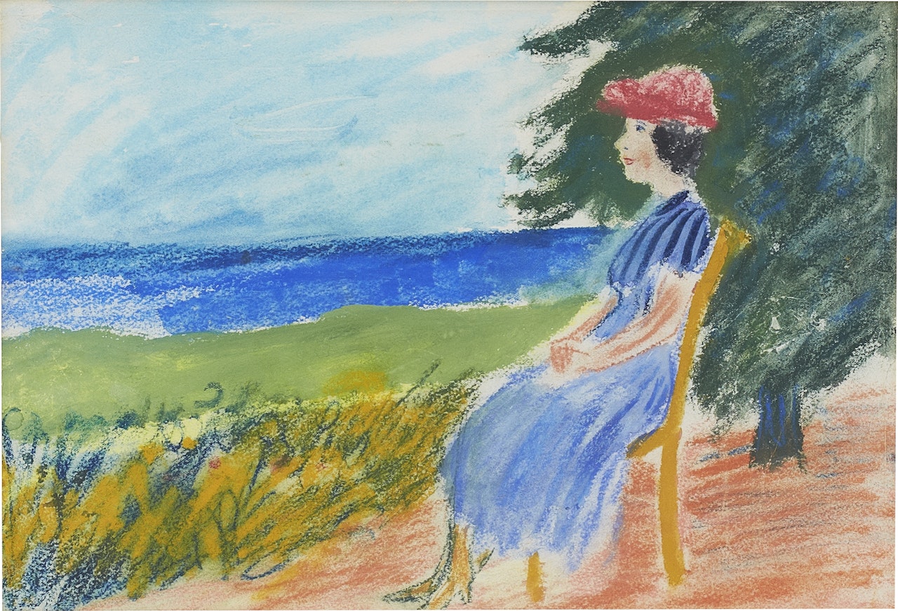 Coastal landscape with sitting girl by Ivan Ivarson