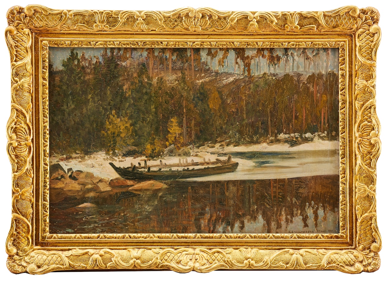 Boat at the shore during spring winter by Anshelm Schultzberg