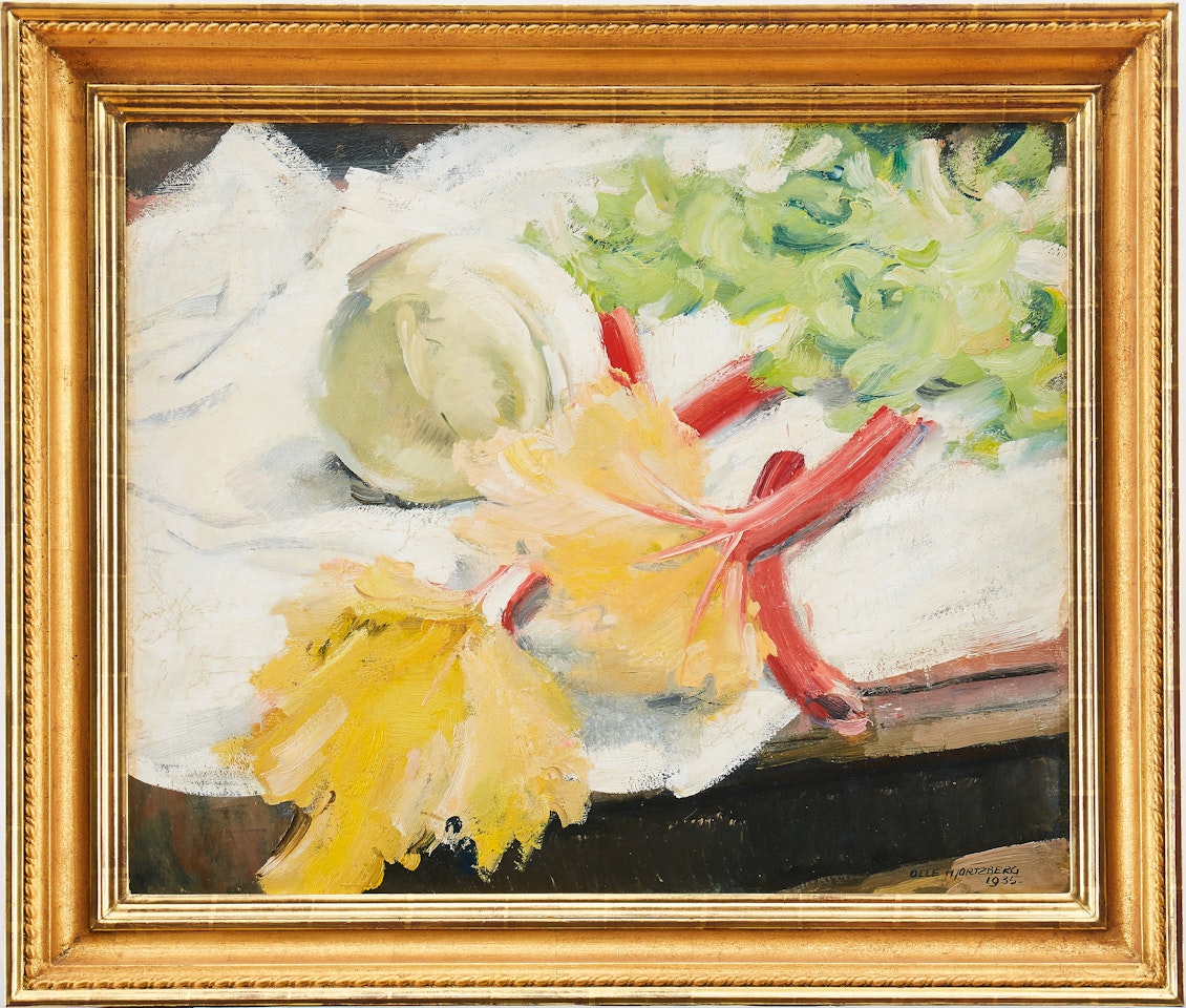Still life with cabbage and rhubarb by Olle Hjortzberg