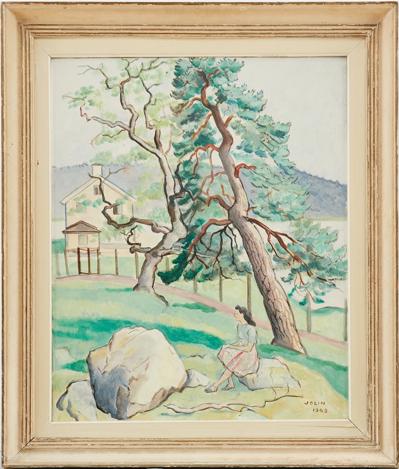 Woman in summer greenery - Näsängsudden, Mariefred by Einar Jolin