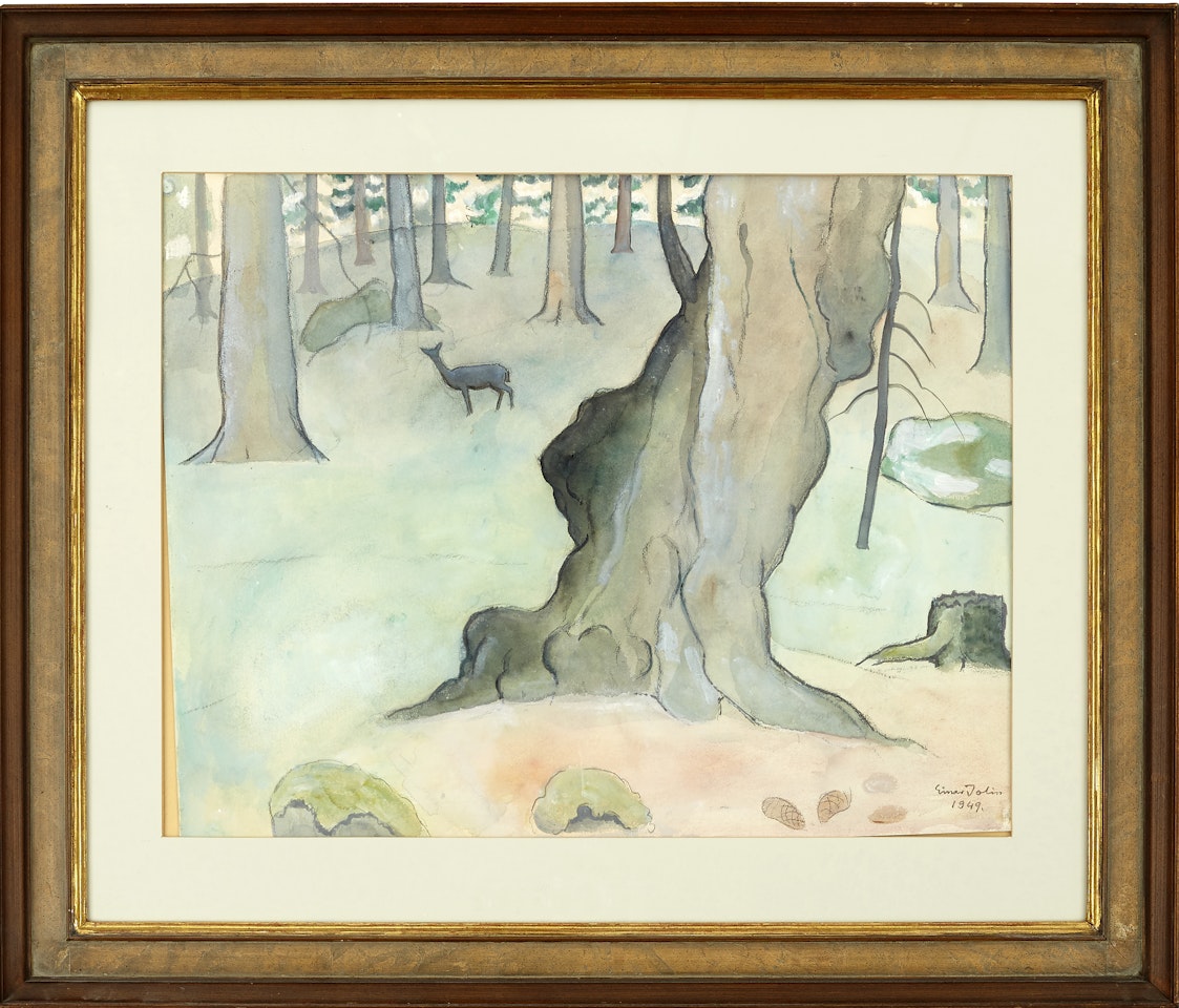 Deer in forest landscape by Einar Jolin