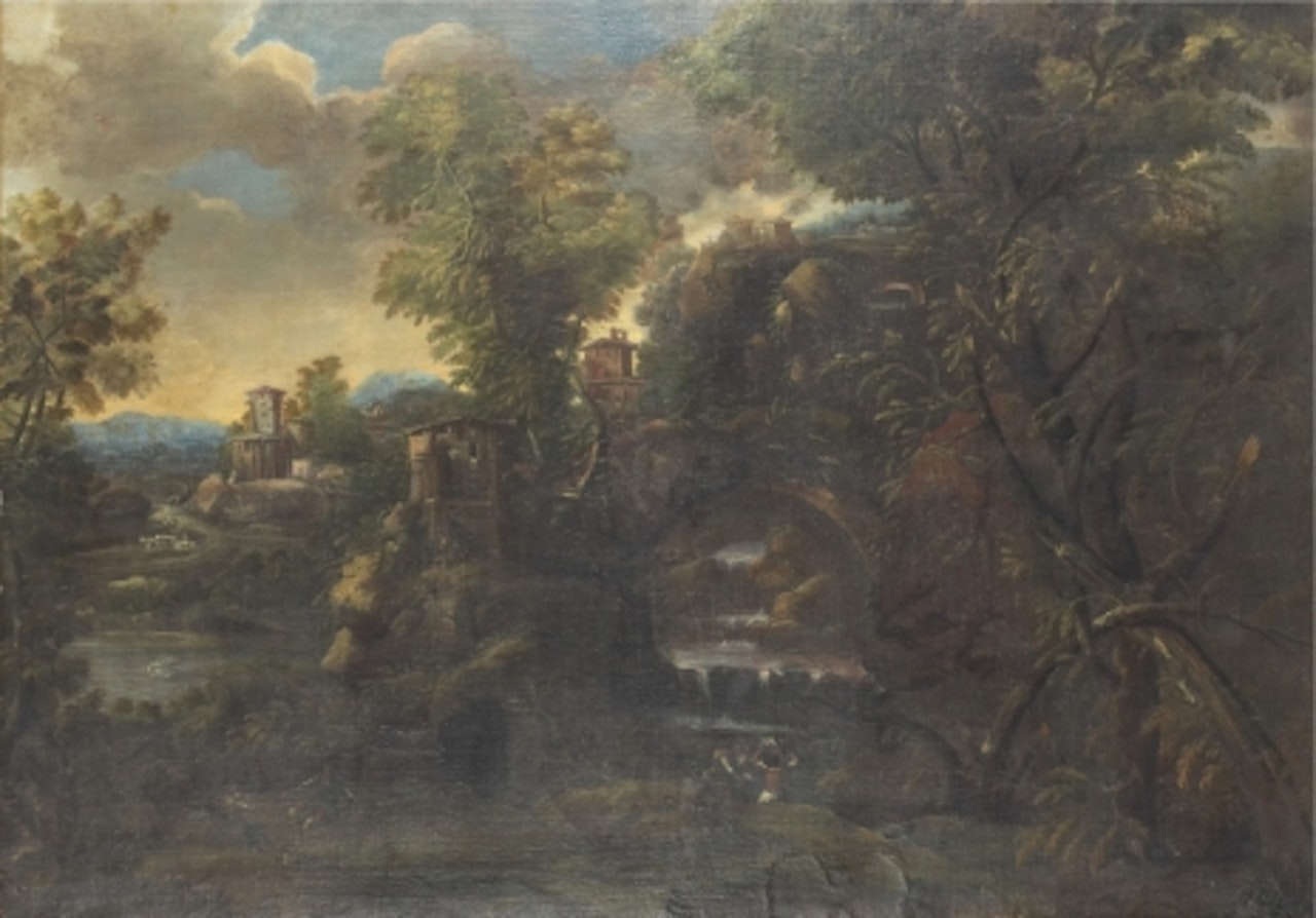 Classic landscape with figures by Alessandro Magnasco