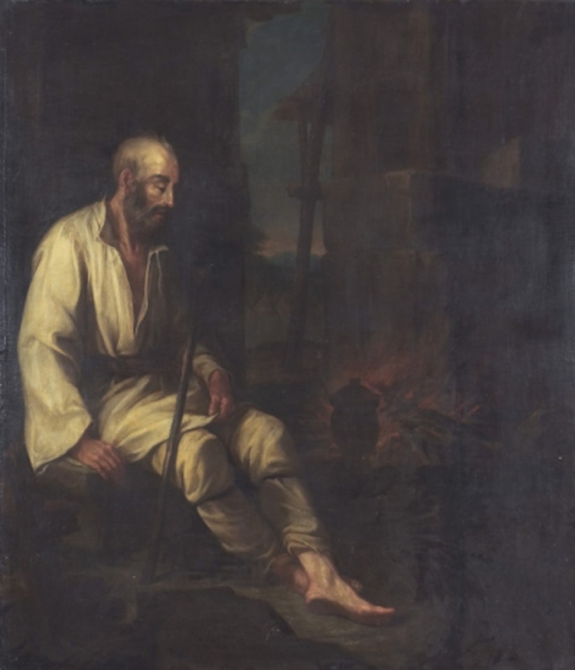 Interior with hermit by Alessandro Magnasco