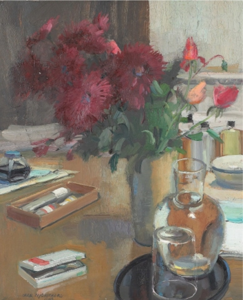 Still life with flowers in vase by Olle Hjortzberg