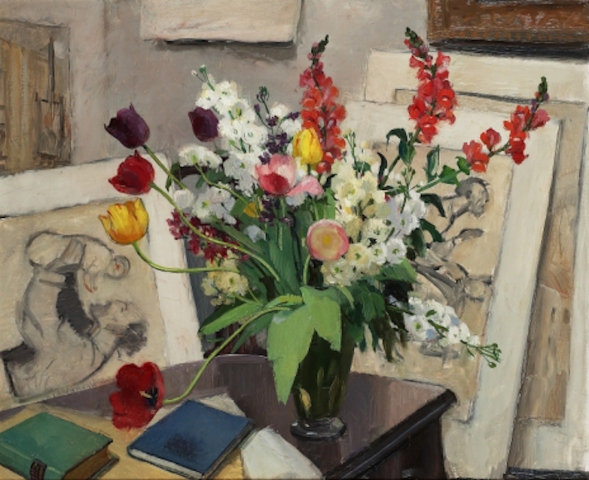 Still life with flowers in vase by Olle Hjortzberg