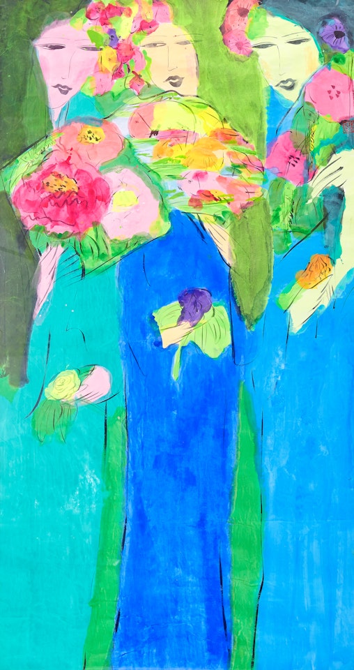Three women holding flowers by Walasse Ting