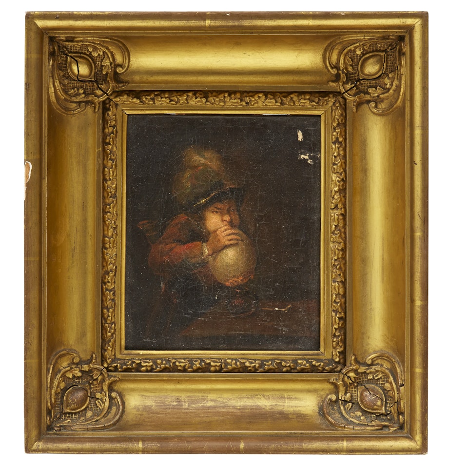 Man with pipe and mug by German School