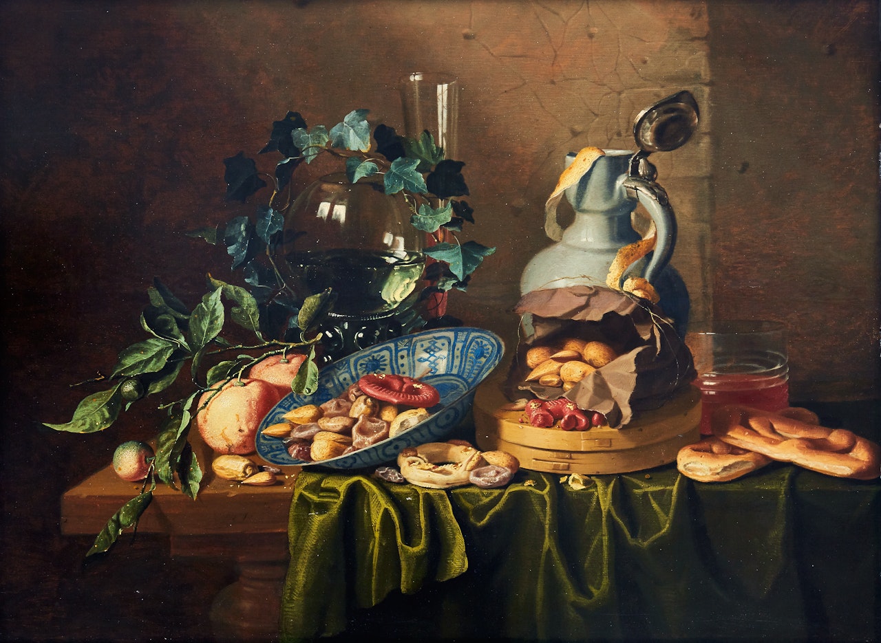Studio or. Still life with sweetmeats, nuts in a Wanli porcelain bowl and drinking vessels by Jan Davidsz de Heem