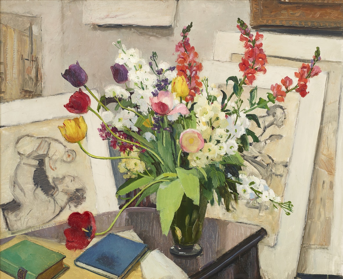 Still life with flowers in vase by Olle Hjortzberg