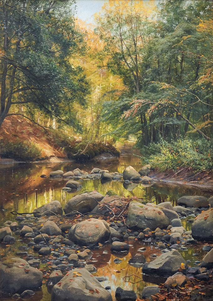 Autumn landscape with a river by Peder Mork Monsted