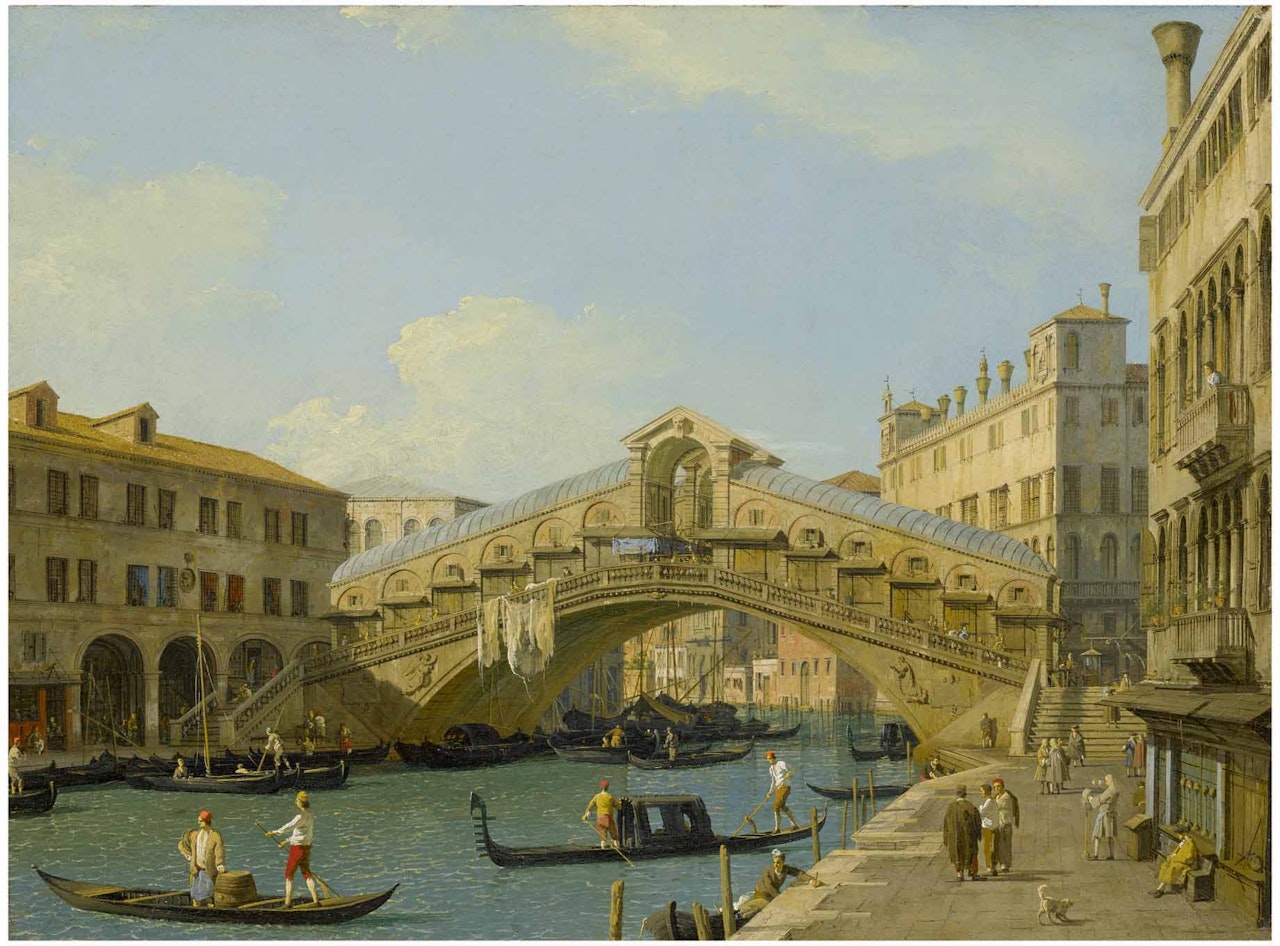 VENICE, A VIEW OF THE GRAND CANAL LOOKING NORTH TOWARDS THE RIALTO BRIDGE by Canaletto