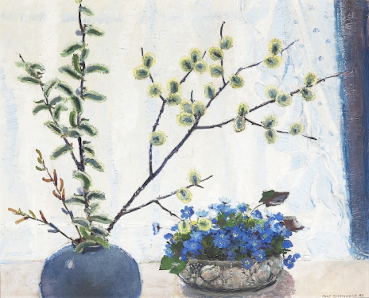 Still life with sedges and willow by Olle Hjortzberg