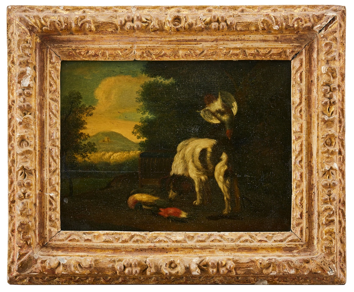 Dog with hunting prey by Dutch School