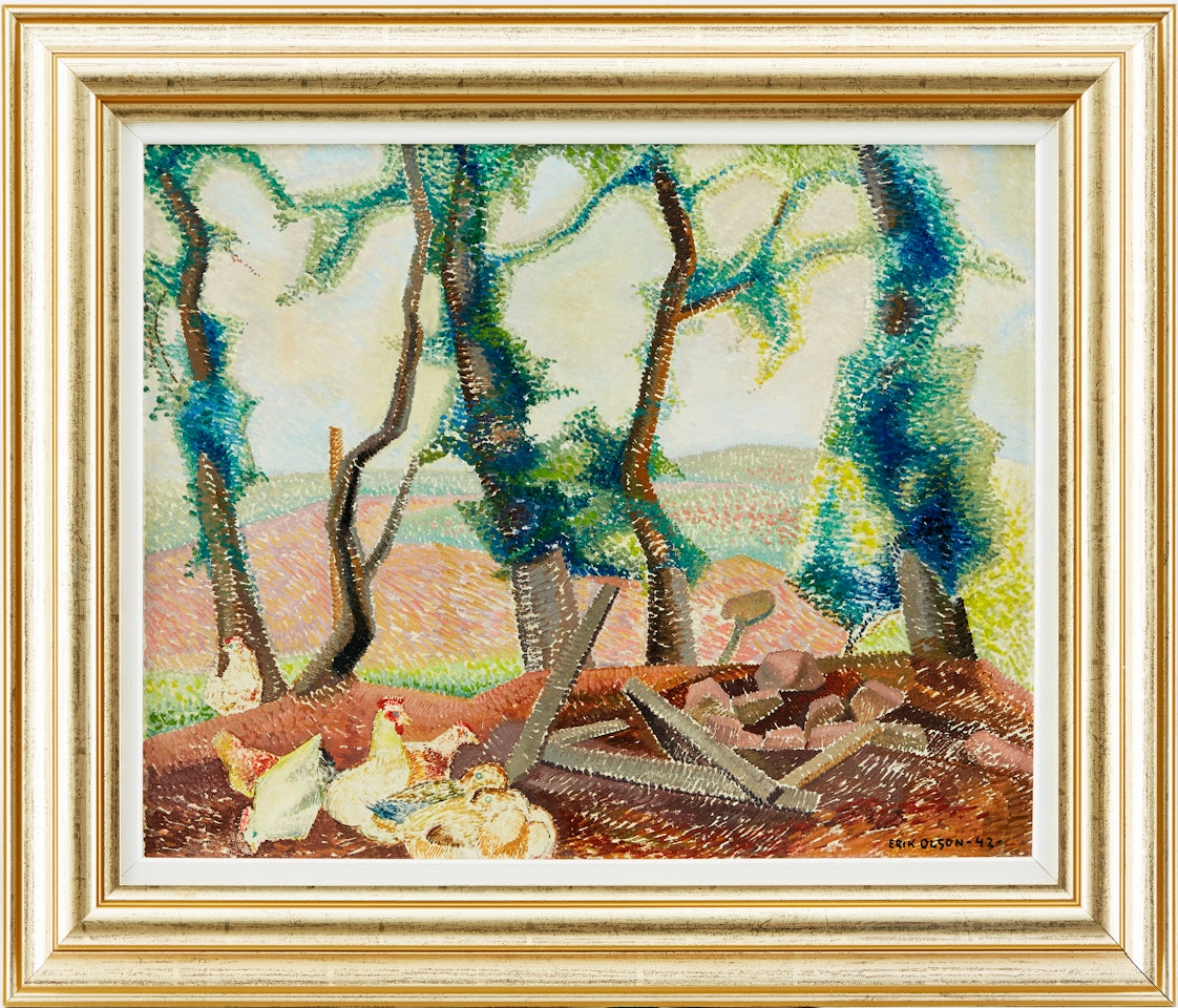 Landscape with chickens by Erik Olson