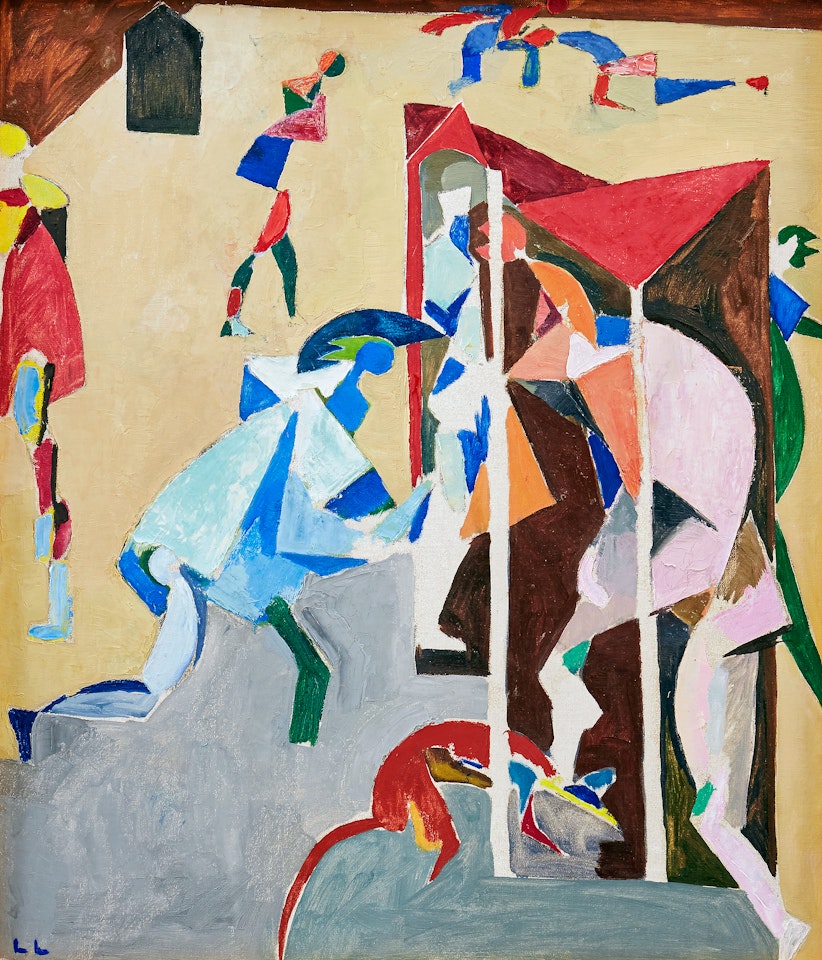 Figures on theater stage by Lage Lindell