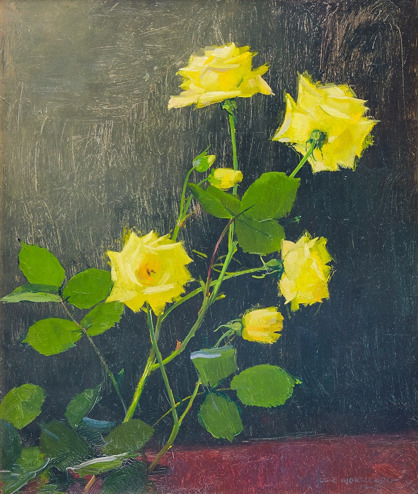 Still life with yellow roses by Olle Hjortzberg