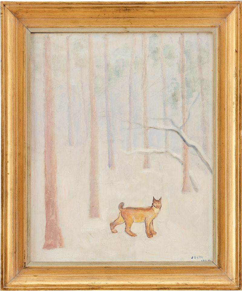 Lynx in winter forest by Einar Jolin