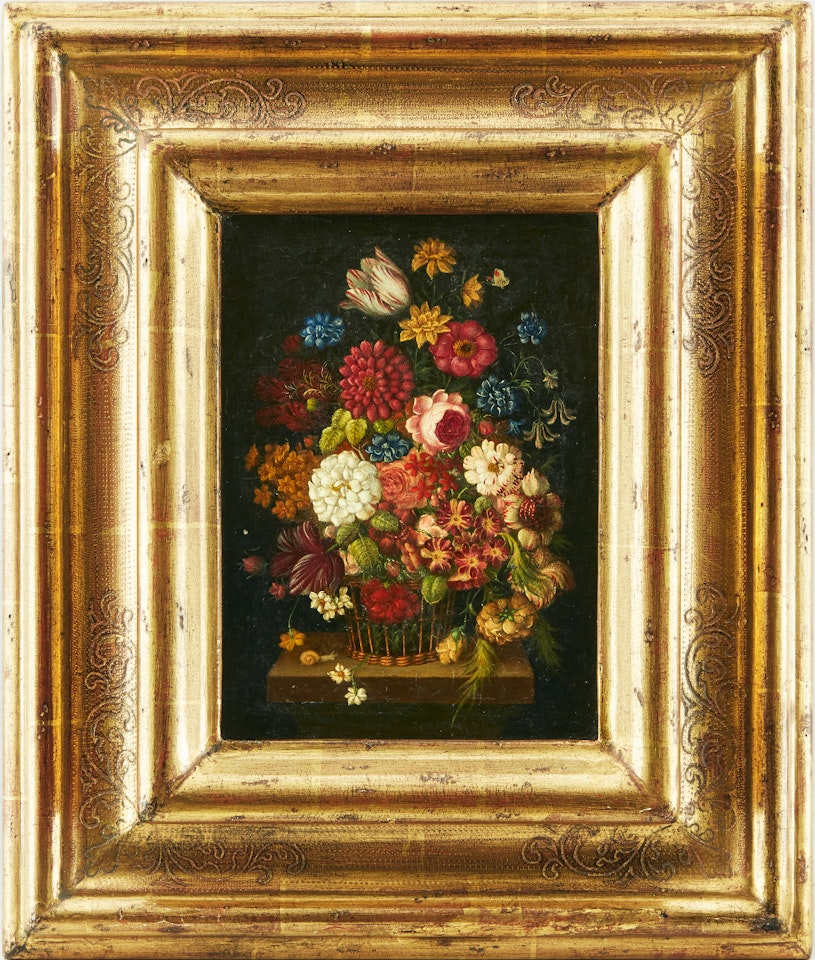 Floral still life with snail and butterfly by Dutch School