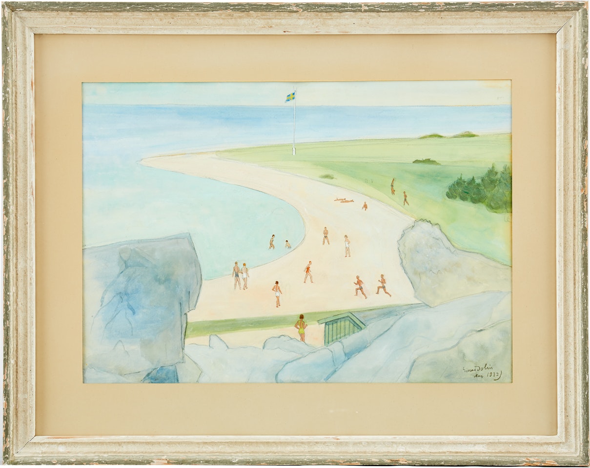 Bathers on the beach - Snäckgärdsbaden, Gotland by Einar Jolin