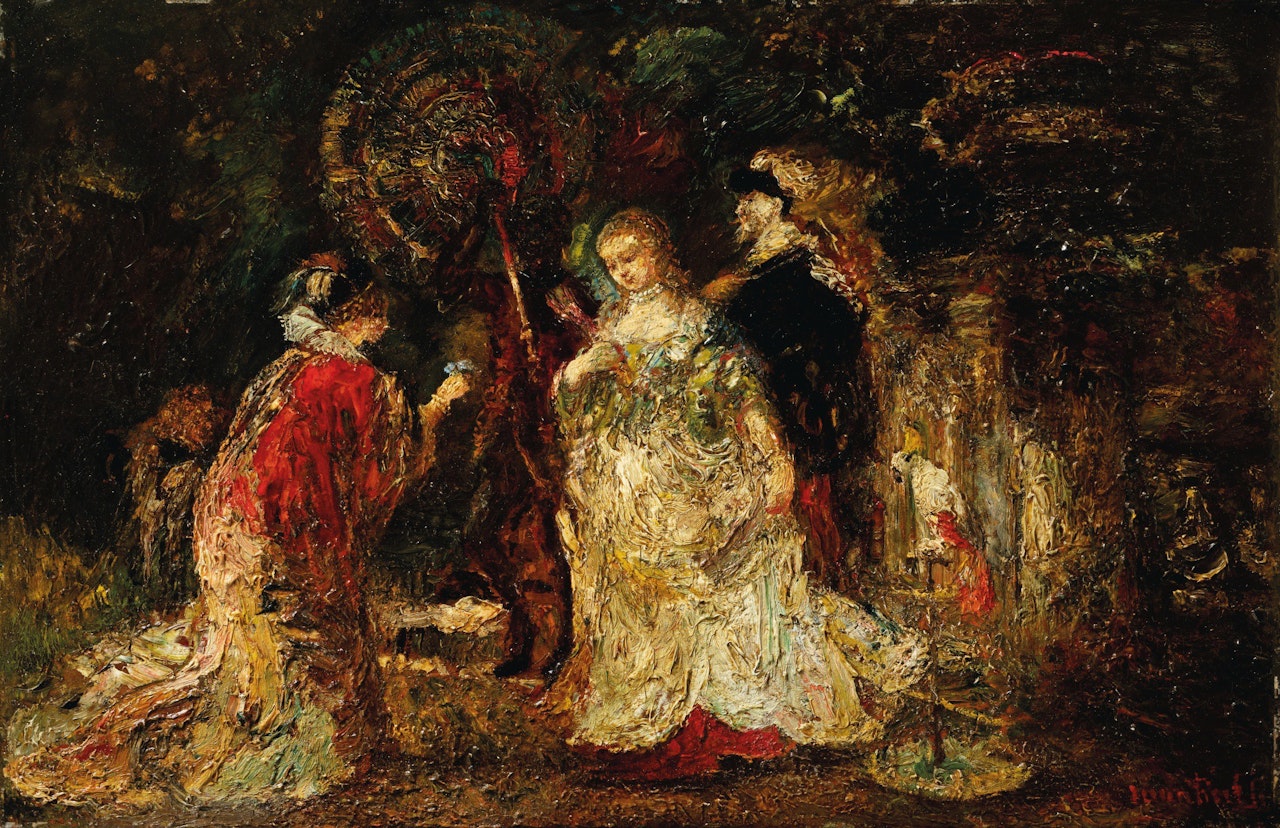 ELEGANT WOMEN IN A PARK by Adolphe Monticelli