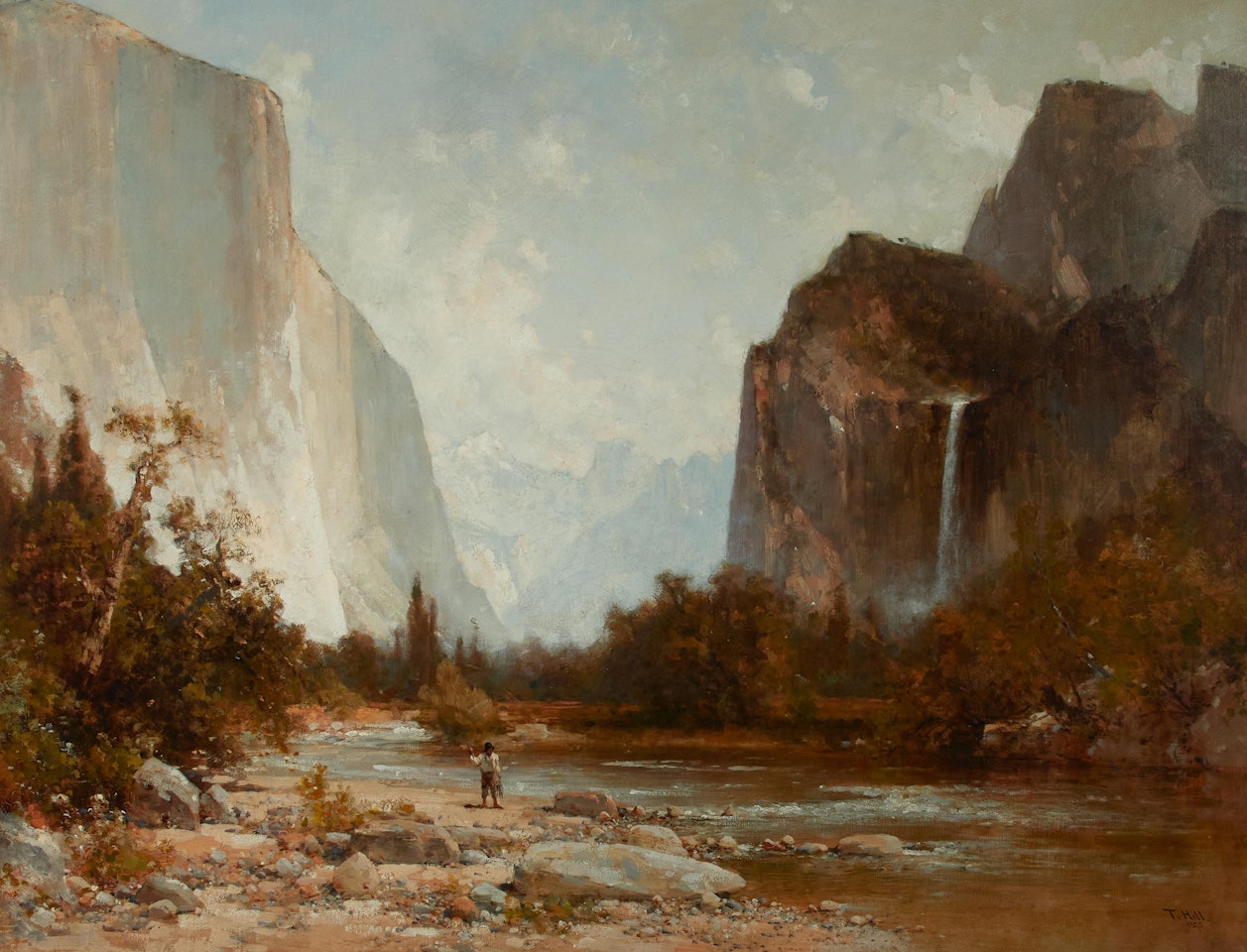 Fisherman along the Merced River, Yosemite Valley by Thomas Hill