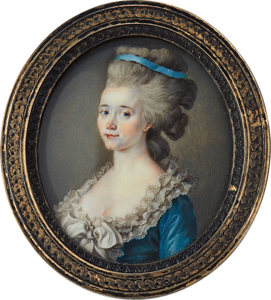 Miniature portrait of a young lady in a blue dress by French School