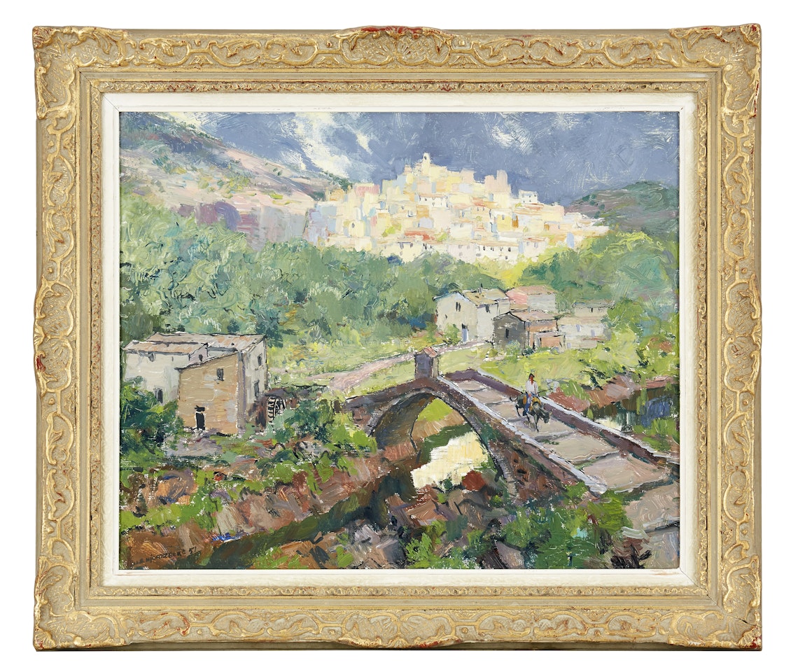Southern landscape with village by Olle Hjortzberg