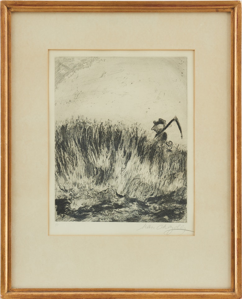 "l"Aloutte et ses petits avec le Maitre d"un champs" from "Les Fables de la Fontaine" by Marc Chagall