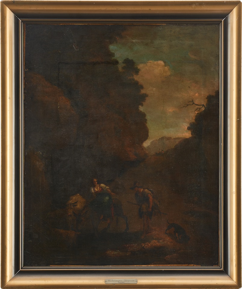 Mountain landscape with shepherd and shepherdess by Dutch School