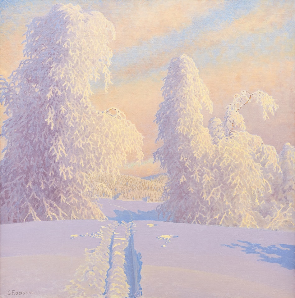 Ski tracks in winter landscape by Gustaf Fjaestad