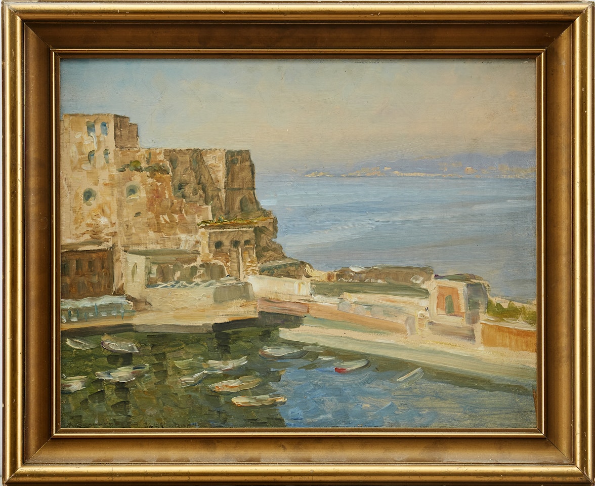 "View of harbor at Sta Lucia with Castel Ovo" by Anshelm Schultzberg