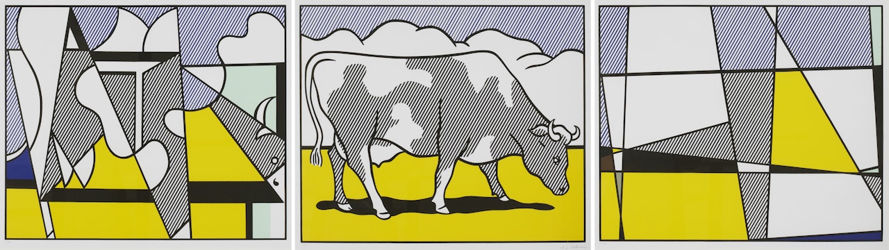 ”Cow triptych” (Cow Going Abstract); ”Cow triptych” (Cow Going Abstract) by Roy Lichtenstein