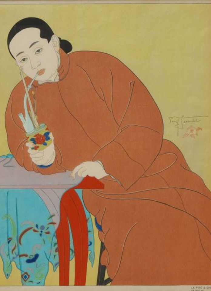 "La Pipe a Eau Chinoise" Woodblock by Paul Jacoulet