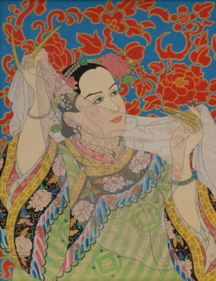 "Les Perles, Mandchoukuo" woodblock print by Paul Jacoulet