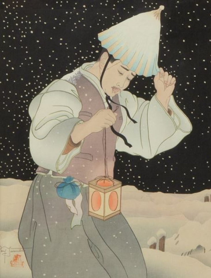 "Nuit de Neige, Coree" woodblock by Paul Jacoulet