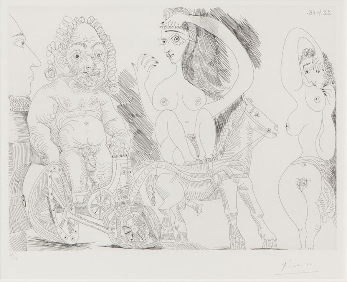 Char romain avec vieil athl te, cuy re by Pablo Picasso