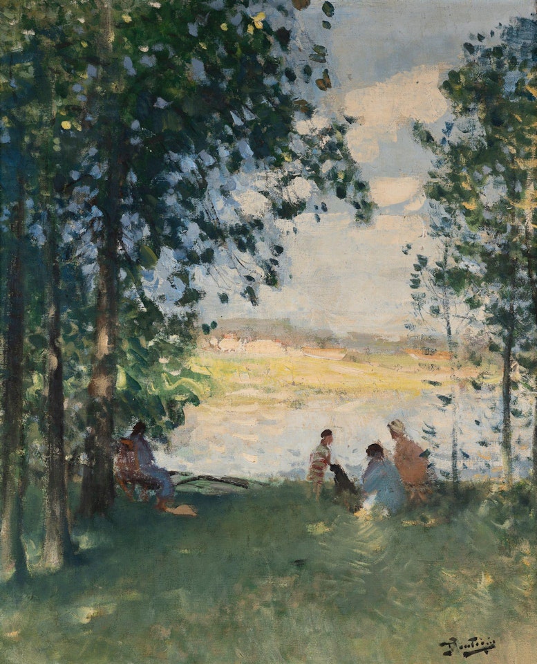 Picnic by the river by Pierre Eugène Montezin