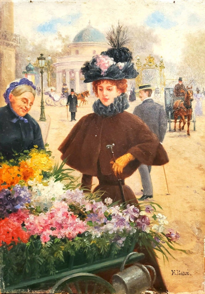 Lady with flowers by French School