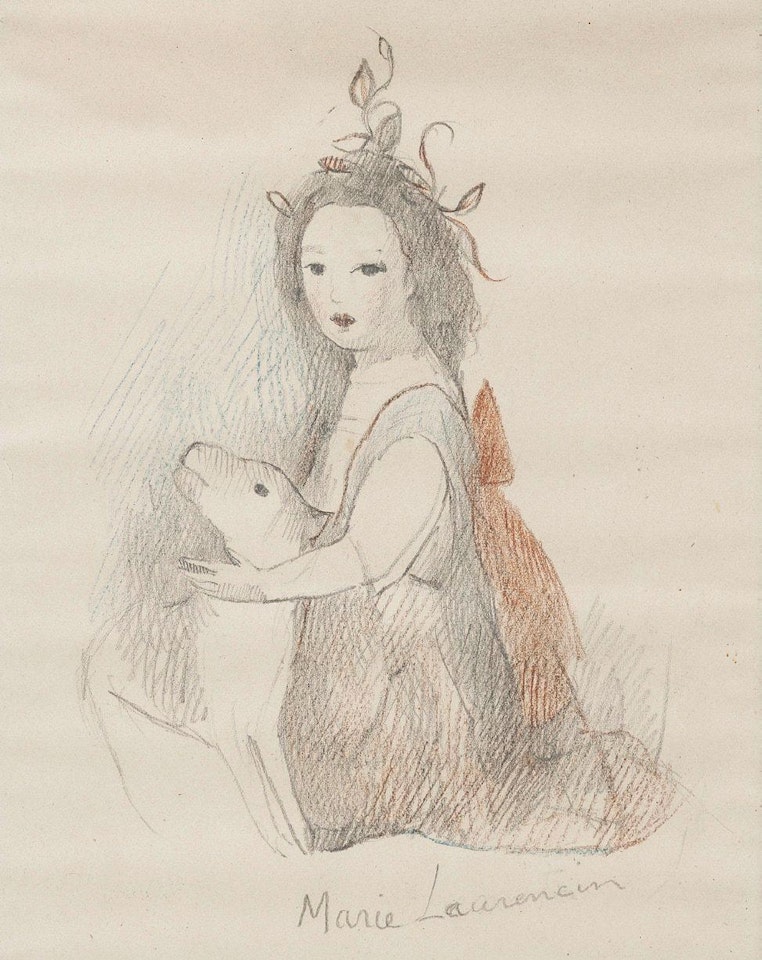 Young girl with dog by Marie Laurencin